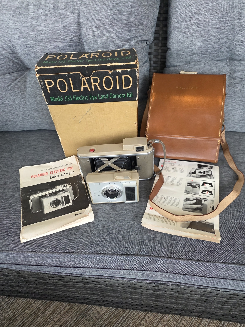 Polaroid Cream and Brown Electric Eye Land Camera with Box and Case